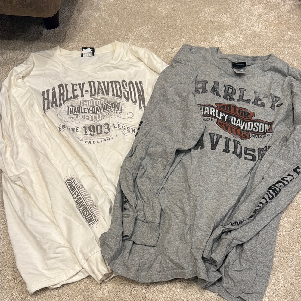 Harley-Davidson Cream and Gray Long Sleeve Shirts